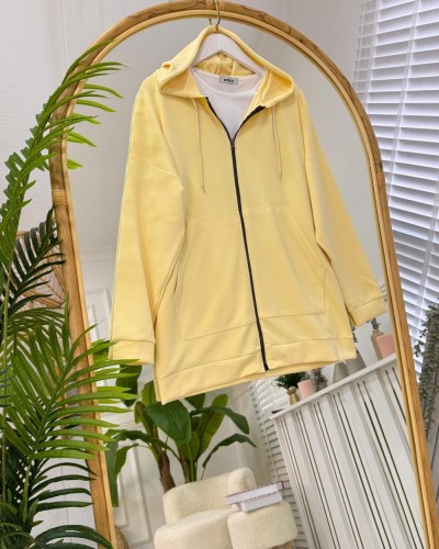 Moly Kapşonlu Hırka sarı