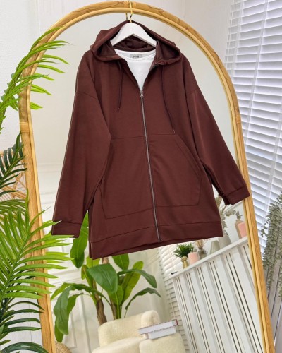 Moly Kapşonlu Hırka kahve