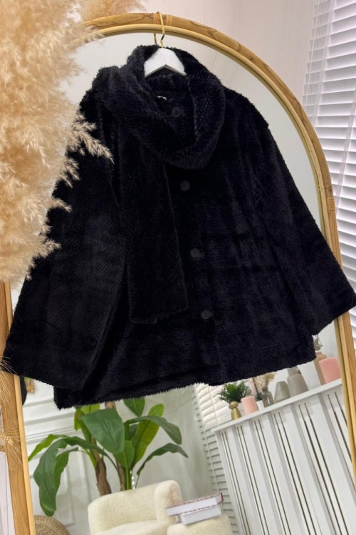 Voila atkılı peluş ceket siyah