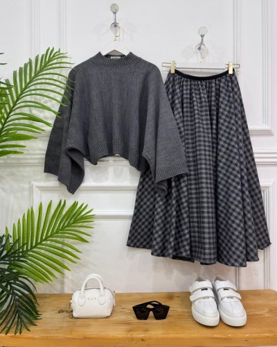 Melisa  ikili kombin füme kazak-füme etek