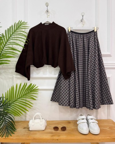 Melisa  ikili kombin kahve kazak, kahve etek