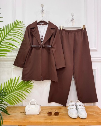 Layza ceketli İkili takım kahverengi