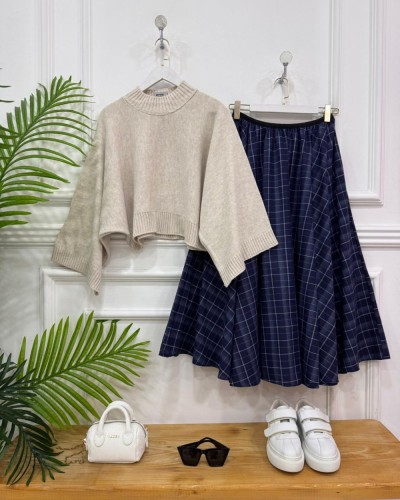 Amara Ekose ikili Kombin Bej kazak,lacivert etek