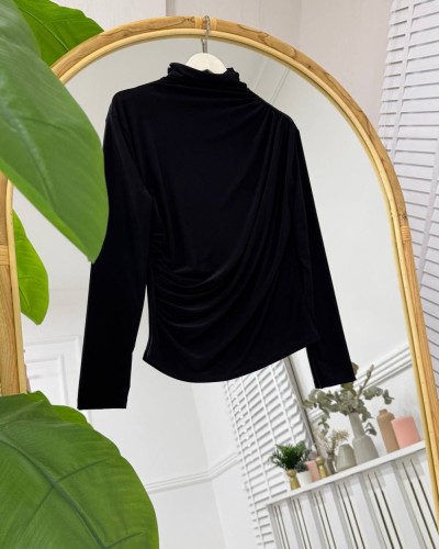 Lisa drapeli bluz siyah