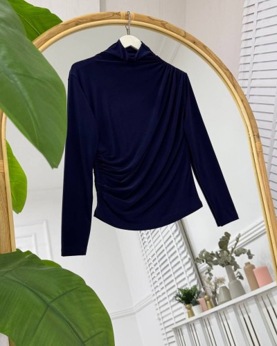 Lisa drapeli bluz lacivert