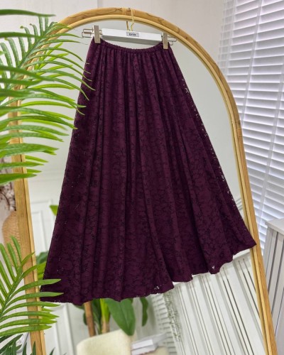 Lili Dantel Etek bordo