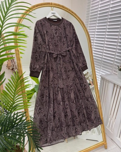 Simay Şifon Elbise kahverengi