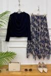 Ebru İkili kombin lacivert etek lacivert bluz