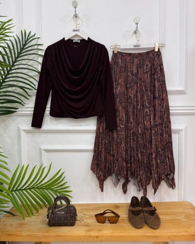 Ayça İkili kombin Kahve etek/Kahve badi