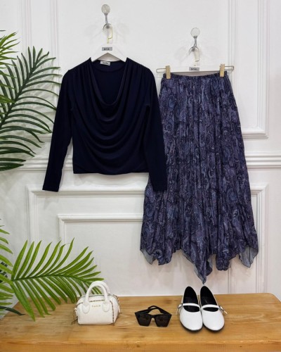 Ayça İkili kombin Mavi etek/Lacivert badi