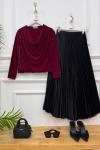 Nilda kombin siyah etek bordo bluz