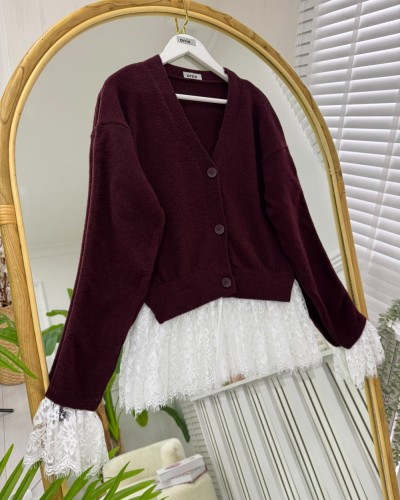 Love Dantelli Hırka bordo