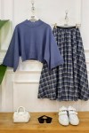 Plaid mavi kazak,laci etek