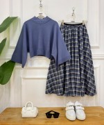 Plaid mavi kazak,laci etek