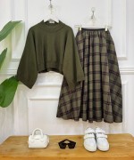 plaid haki kazak,haki etek 