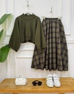 plaid haki kazak,haki etek 