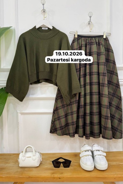 plaid haki kazak,haki etek nx1