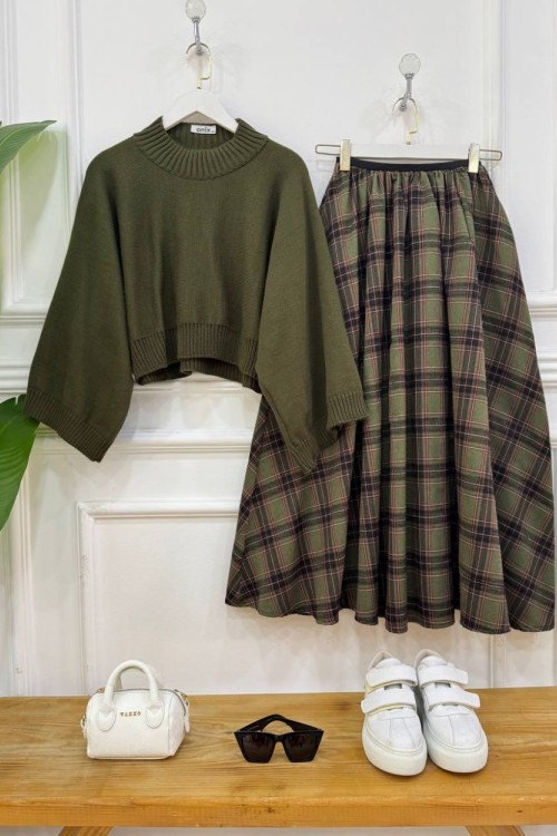 plaid haki kazak,haki etek nx1