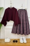 plaid bordo kazak,bordo etek 