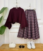 plaid bordo kazak,bordo etek nx1