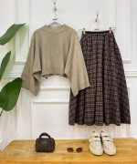 plaid vizon kazak,kahve etek 