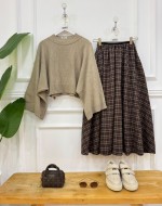 plaid vizon kazak,kahve etek 