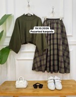 plaid haki kazak,haki etek 